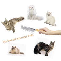 HKM-8331325 Double-Sided Pet Grooming Brush with Wooden Handle and Stainless Steel Teeth for Removing Mats and Tangles