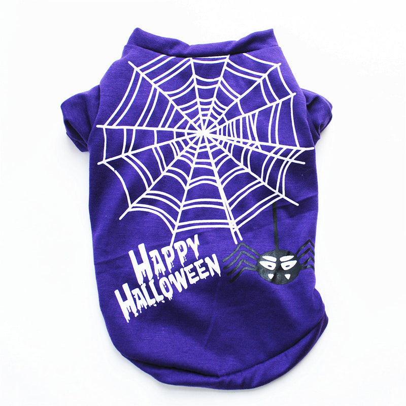 HKM-8332221 Casual Cotton Dog Vest for Halloween - Pumpkin Design in Black and Purple, Sizes XS to L