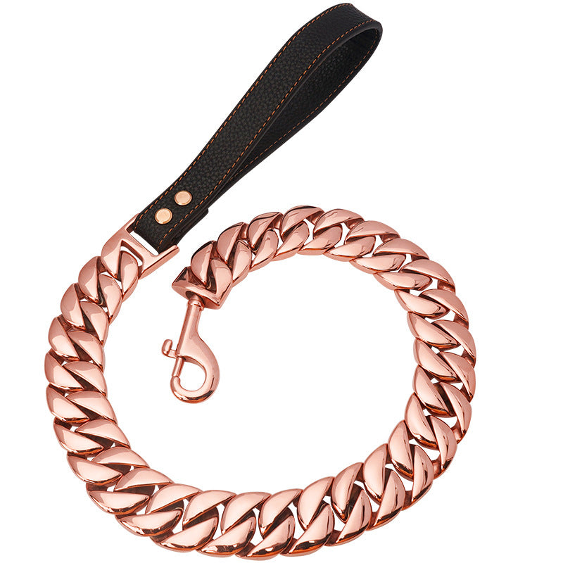 HKM-8333629 Large Dog Leash in Stainless Steel with Cast Titanium Steel, Available in Gold, Silver, Rose Gold, Colorful, and Black