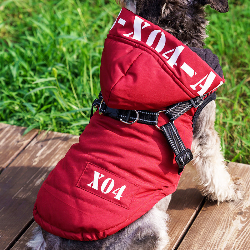 HKM-8334397 Waterproof Fleece-lined Dog Jacket with Hood - Red, Gray, Blue, Black - Sizes S to XXL