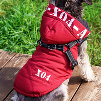 HKM-8334397 Waterproof Fleece-lined Dog Jacket with Hood - Red, Gray, Blue, Black - Sizes S to XXL