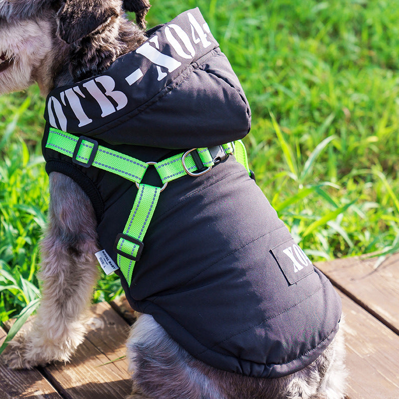HKM-8334397 Waterproof Fleece-lined Dog Jacket with Hood - Red, Gray, Blue, Black - Sizes S to XXL