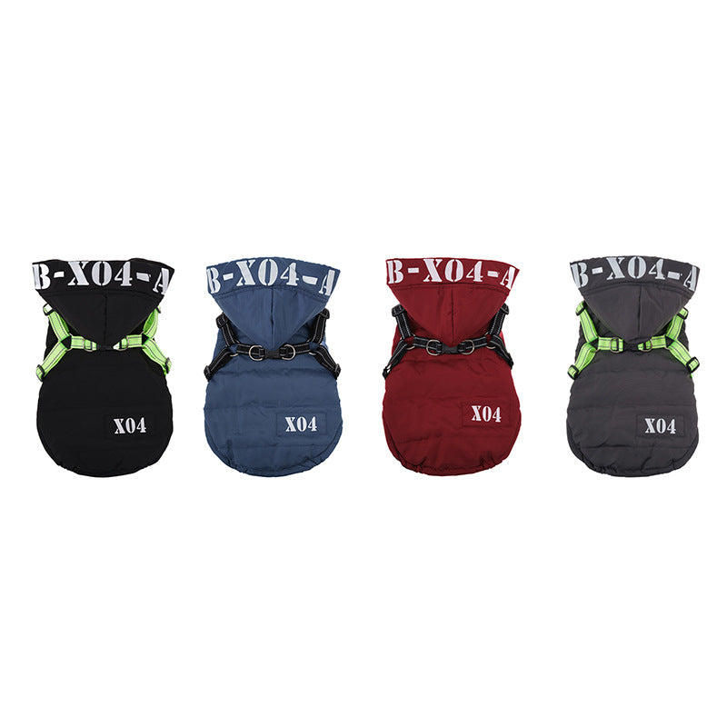 HKM-8334397 Waterproof Fleece-lined Dog Jacket with Hood - Red, Gray, Blue, Black - Sizes S to XXL