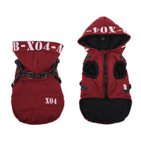HKM-8334397 Waterproof Fleece-lined Dog Jacket with Hood - Red, Gray, Blue, Black - Sizes S to XXL