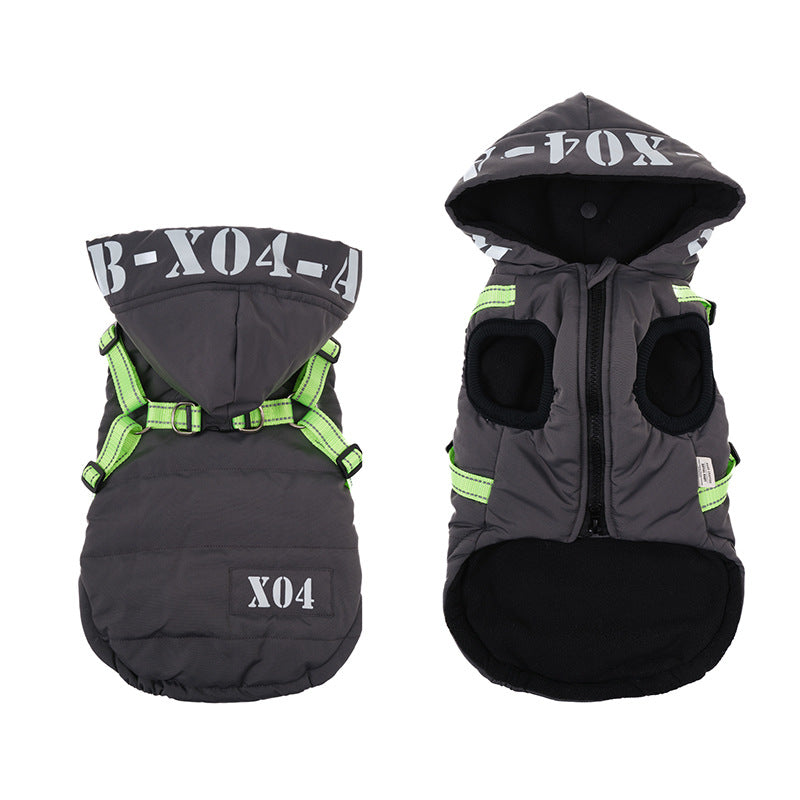 HKM-8334397 Waterproof Fleece-lined Dog Jacket with Hood - Red, Gray, Blue, Black - Sizes S to XXL