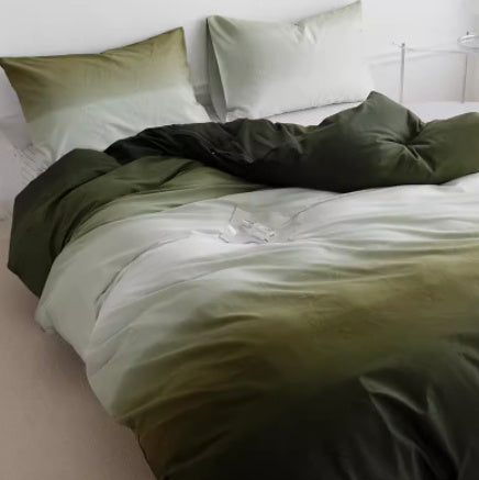 HKM-833491 Gradient Color Cotton Bedding Set - Four Piece & Three Piece Options for Various Bed Sizes