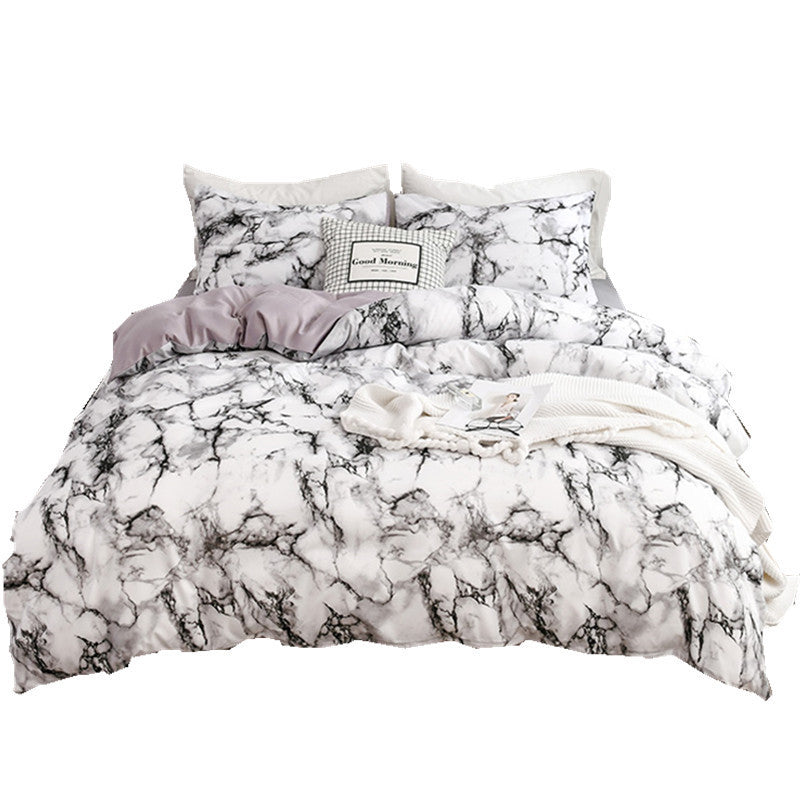 HKM-833491 Marble Patterned Polyester Duvet Cover Set with Pillowcases - Various Sizes Available