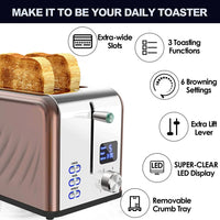 HKM-833555 Stainless Steel Electric 2-Slice Bread Toaster with LED Display