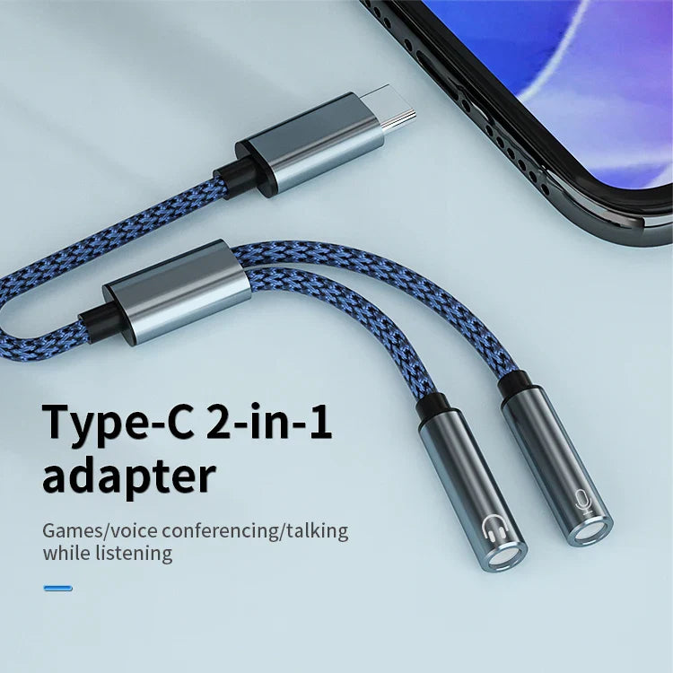 HKM-833555 USB C to 3.5mm AUX Audio Splitter Cable for Headphone and Microphone Compatibility