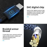 HKM-833555 USB C to 3.5mm AUX Audio Splitter Cable for Headphone and Microphone Compatibility