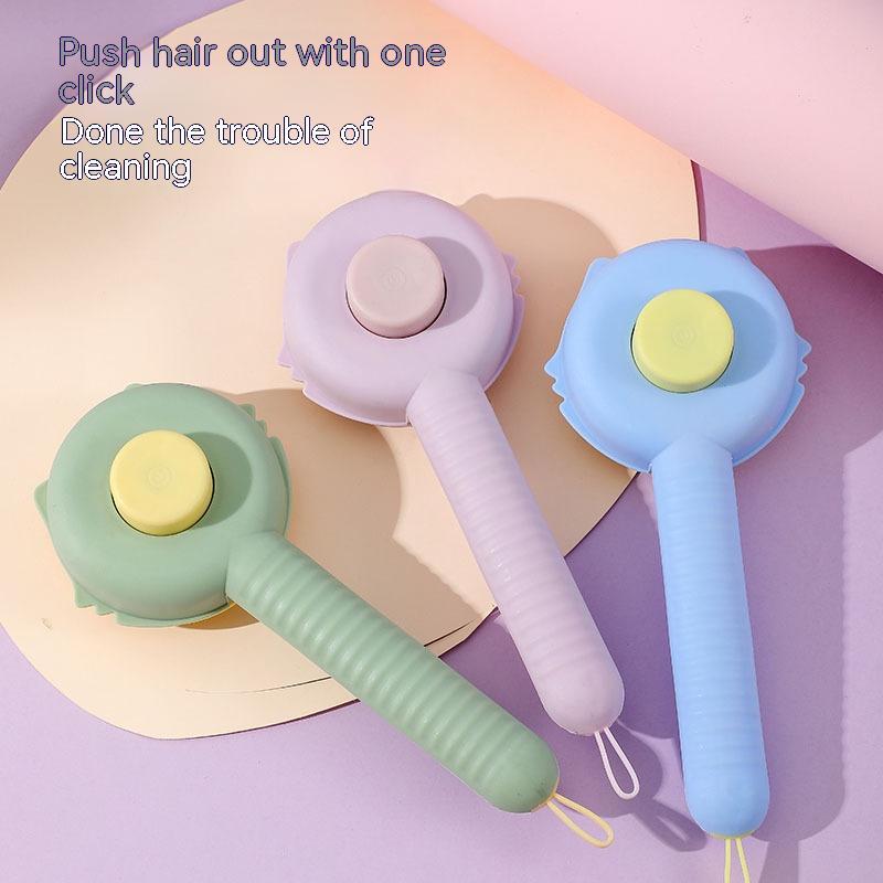 HKM-833747 Floating Hair Comb Brush for Dogs - Plastic Pet Grooming Tool in Green, Pink, and Blue, 22x8.8x5 cm