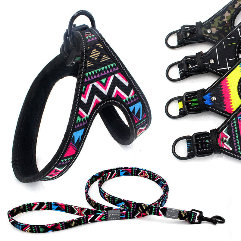HKM-8338877 Adjustable Reflective Dog Harness and Leash for Small and Medium Dogs - Soft Breathable Design