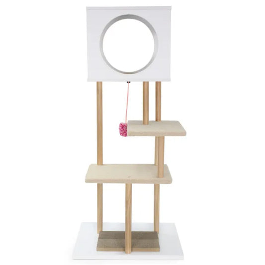 HKM-8339261 Multi-Level Indoor Cat Tree with Dual-Door Condo and Scratching Pads