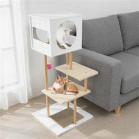 HKM-8339261 Multi-Level Indoor Cat Tree with Dual-Door Condo and Scratching Pads
