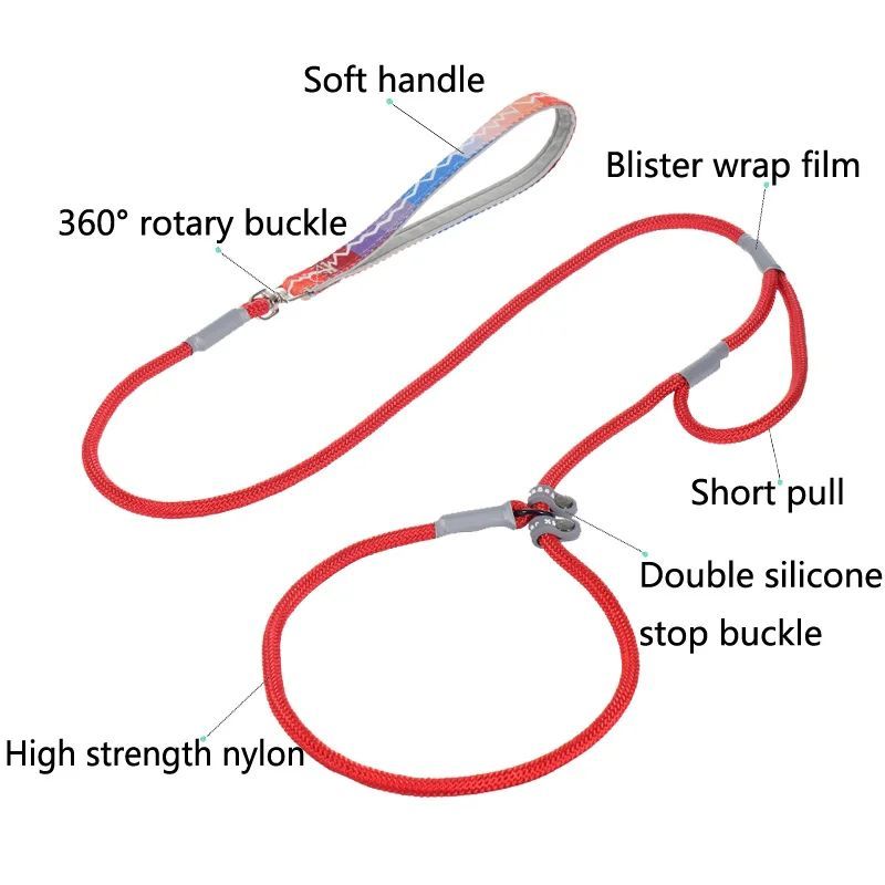 HKM-8339389 Strong Double Handle No Pull Dog Leash with Slip Chain for Small Dogs and Puppies ¨C 1.4m Nylon Rope Traction Lead