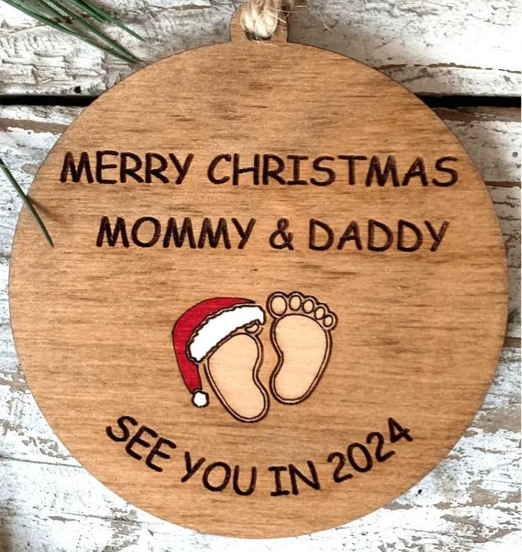 HKM-833939 Wooden Christmas Tree Pendant for Expecting Parents - American Style, 7cm