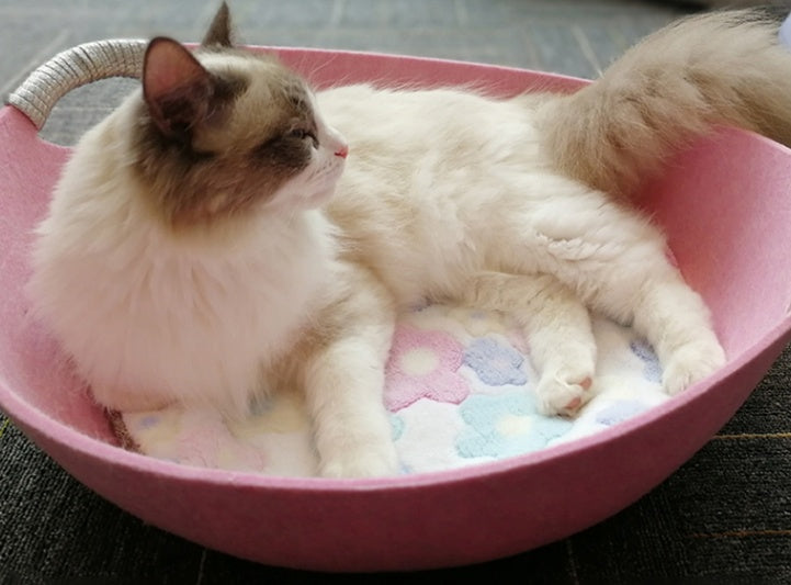 HKM-8339645 Pet Perch Cat Scratcher Bed House - Cozy Felt Shelter with Zipper Access and Bonus Pillow
