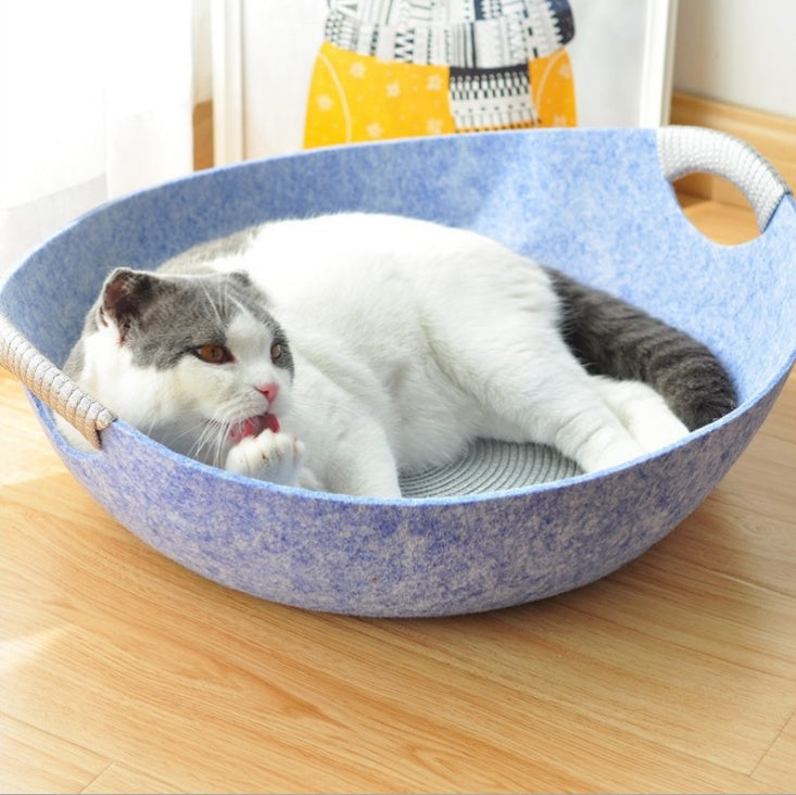 HKM-8339645 Pet Perch Cat Scratcher Bed House - Cozy Felt Shelter with Zipper Access and Bonus Pillow