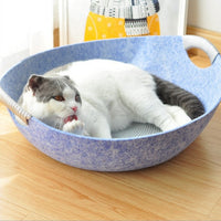 HKM-8339645 Pet Perch Cat Scratcher Bed House - Cozy Felt Shelter with Zipper Access and Bonus Pillow