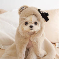 HKM-8340157 Cozy Bear Plush Cloak for Dogs and Cats - Warm Autumn/Winter Blanket