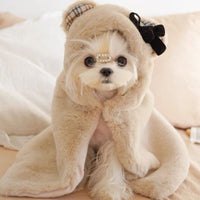 HKM-8340157 Cozy Bear Plush Cloak for Dogs and Cats - Warm Autumn/Winter Blanket