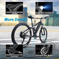 HKM-834131 21-Speed Electric Mountain Bike with 48V Battery and Aluminum Alloy Frame, 27.5-Inch Wheels