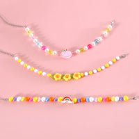 HKM-8341565 Colorful Pearl Pet Necklace with Small Flower Design - Rainbow & Peach Beads, XS/S Sizes