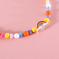 HKM-8341565 Colorful Pearl Pet Necklace with Small Flower Design - Rainbow & Peach Beads, XS/S Sizes