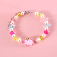 HKM-8341565 Colorful Pearl Pet Necklace with Small Flower Design - Rainbow & Peach Beads, XS/S Sizes