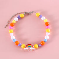HKM-8341565 Colorful Pearl Pet Necklace with Small Flower Design - Rainbow & Peach Beads, XS/S Sizes