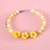 HKM-8341565 Colorful Pearl Pet Necklace with Small Flower Design - Rainbow & Peach Beads, XS/S Sizes