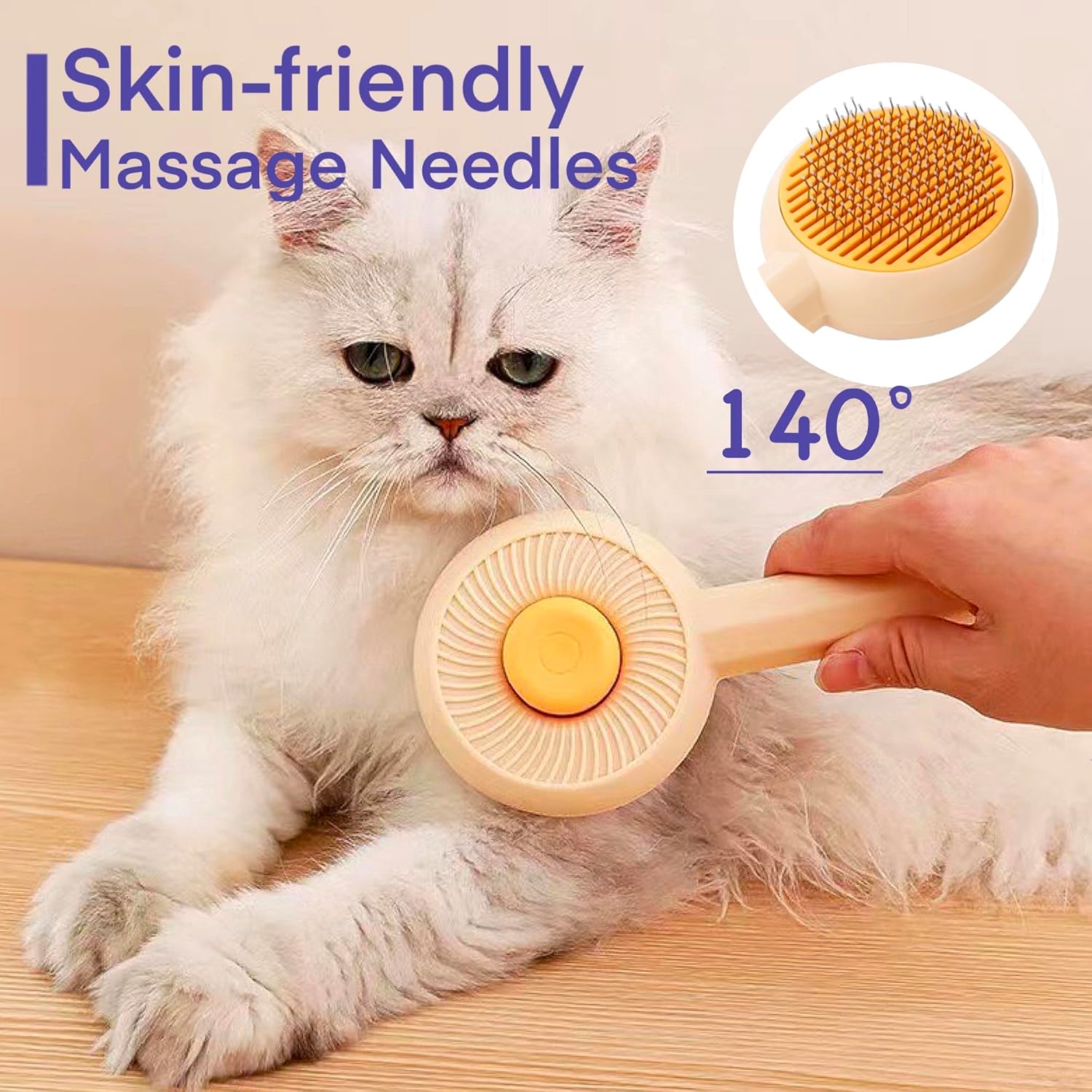HKM-8342845 140° Angled Pet Grooming Brush with Self-Cleaning Button - Suitable for Cats and Dogs, Ideal for Shedding and Massaging