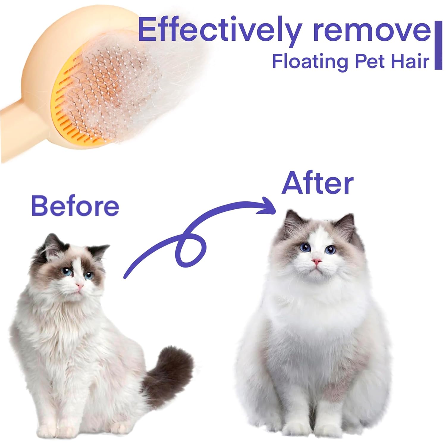 HKM-8342845 140° Angled Pet Grooming Brush with Self-Cleaning Button - Suitable for Cats and Dogs, Ideal for Shedding and Massaging
