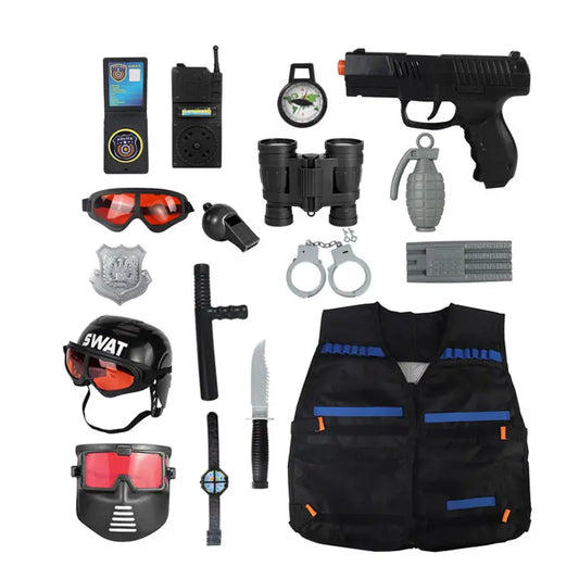 HKM-834323 17PCS Kids Pretend Play Police Set with Helmet and Uniform for Imaginative Role Play