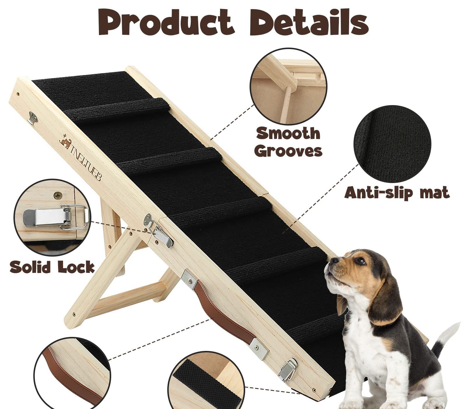 HKM-8343741 Wooden Adjustable Dog Ladder - Foldable, Non-slip Pet Ramp