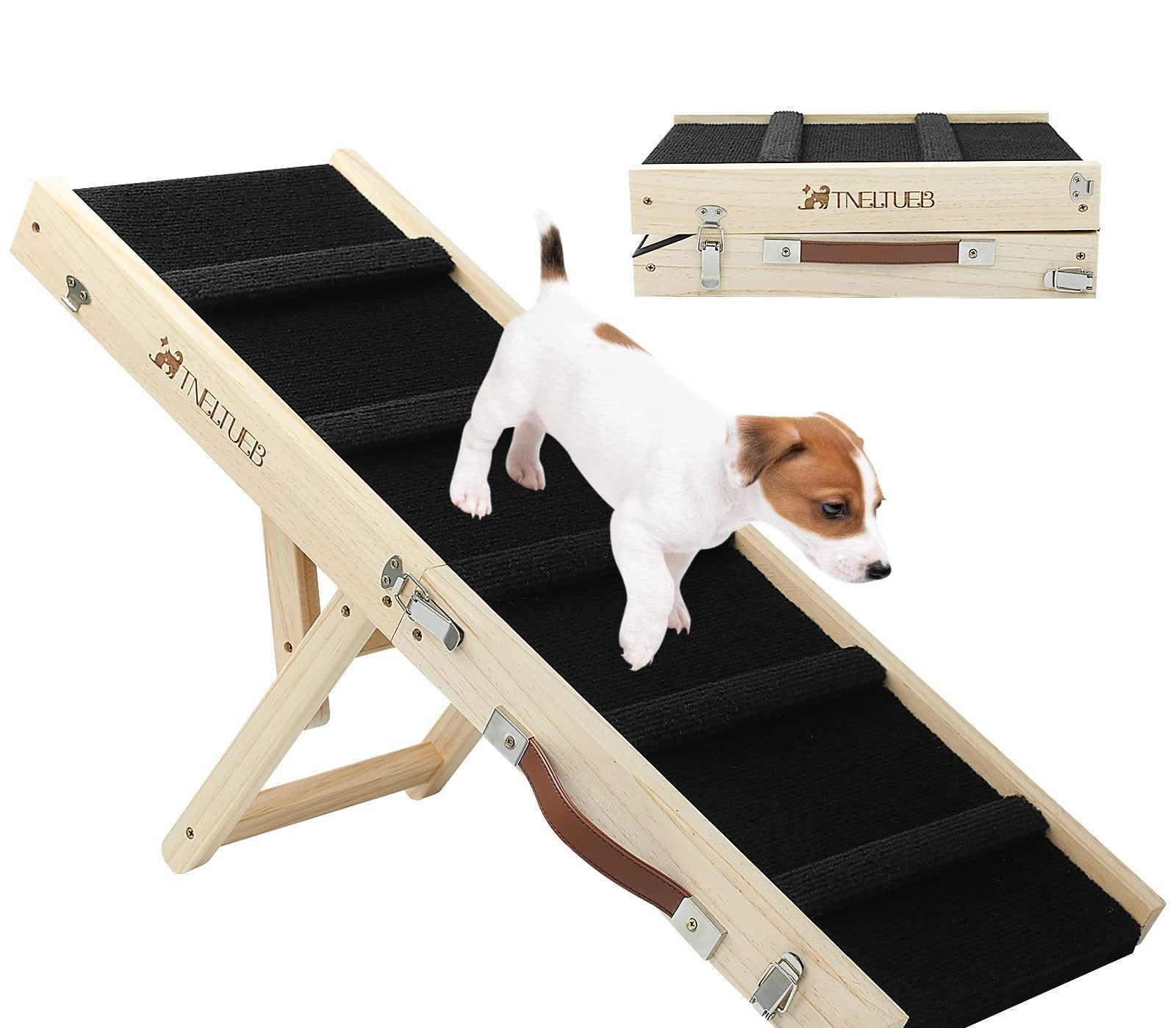HKM-8343741 Wooden Adjustable Dog Ladder - Foldable, Non-slip Pet Ramp