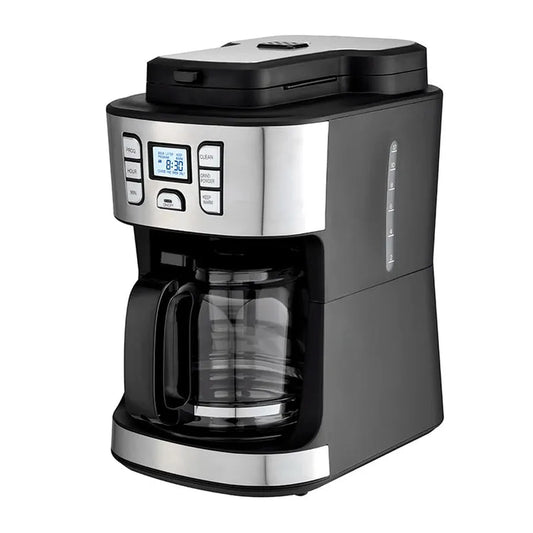 HKM-834387 15-Cup Electric Coffee Maker with Built-in Grinder and LCD Display