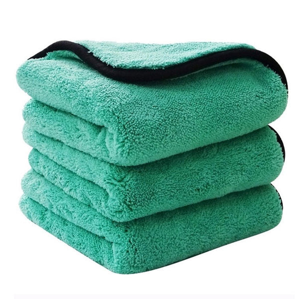 HKM-834387 High-Density Double-Sided Coral Fleece Car Wiper Towel - Green Fur Monster Design
