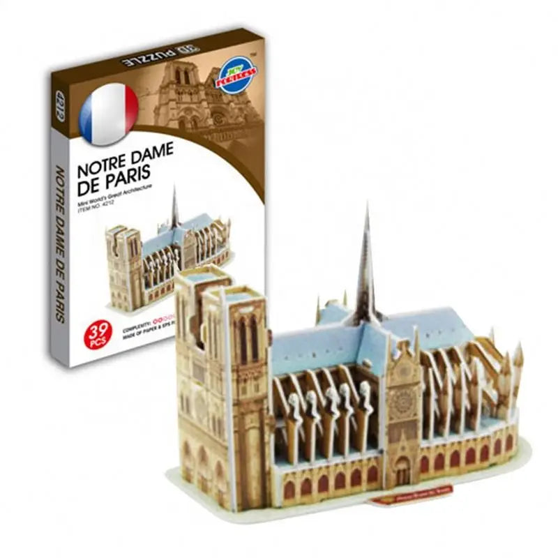 HKM-834387 Notre Dame Paris 3D Paper Puzzle for Kids and Adults, Educational DIY Toy Building Blocks, Under 50 Pieces