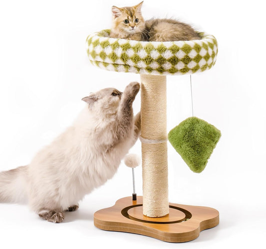HKM-8343997 2-in-1 Cat Tower with Sisal Scratcher and Interactive Ball Track, Cozy Bed in Green