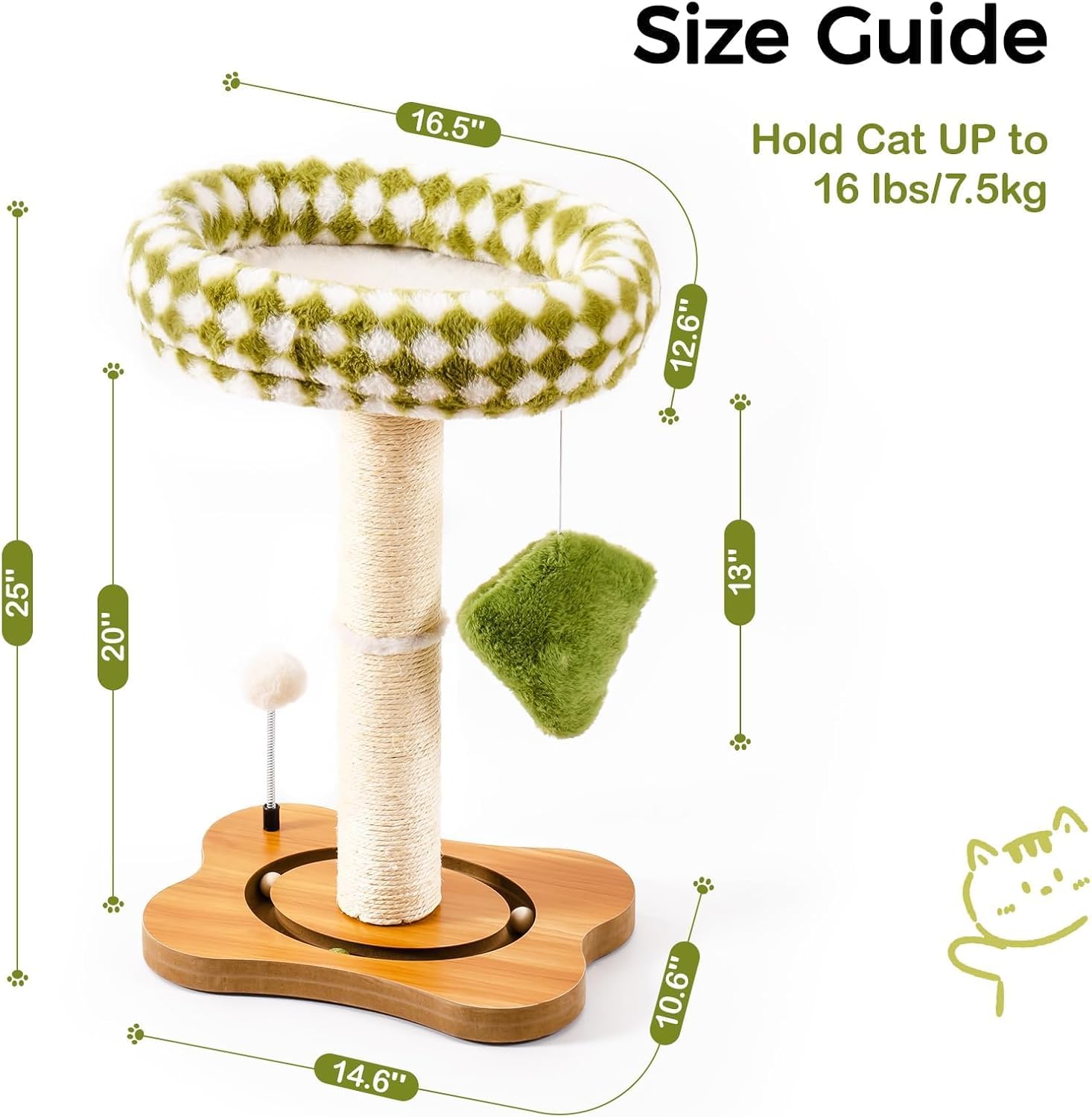 HKM-8343997 2-in-1 Cat Tower with Sisal Scratcher and Interactive Ball Track, Cozy Bed in Green