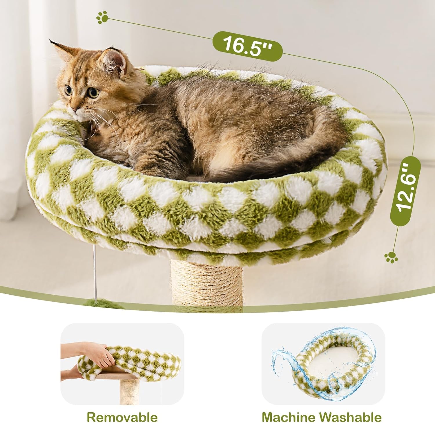 HKM-8343997 2-in-1 Cat Tower with Sisal Scratcher and Interactive Ball Track, Cozy Bed in Green