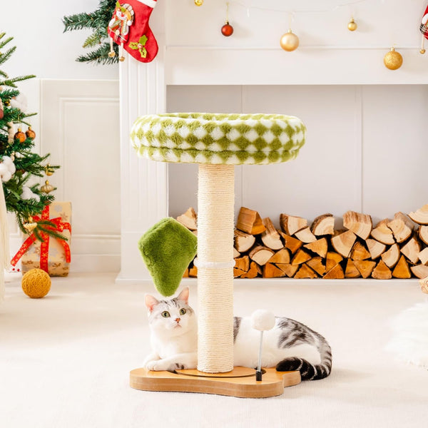 HKM-8343997 2-in-1 Cat Tower with Sisal Scratcher and Interactive Ball Track, Cozy Bed in Green