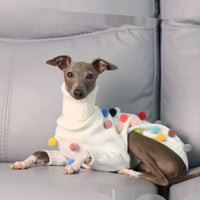 HKM-8345021 Cozy White Pom Pom Sweater for Italian Greyhounds and Whippets, Unisex Sizes S-3XL