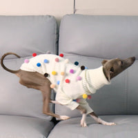 HKM-8345021 Cozy White Pom Pom Sweater for Italian Greyhounds and Whippets, Unisex Sizes S-3XL