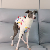 HKM-8345021 Cozy White Pom Pom Sweater for Italian Greyhounds and Whippets, Unisex Sizes S-3XL