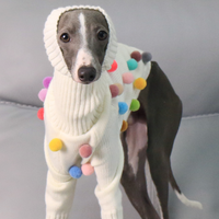 HKM-8345021 Cozy White Pom Pom Sweater for Italian Greyhounds and Whippets, Unisex Sizes S-3XL