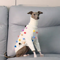 HKM-8345021 Cozy White Pom Pom Sweater for Italian Greyhounds and Whippets, Unisex Sizes S-3XL