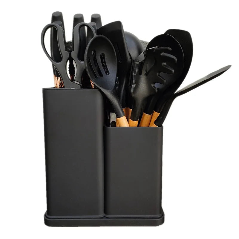 HKM-834515 19-Piece Heat Resistant Non-Stick Silicone Kitchenware Set with Utensil Holder