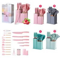 HKM-834515 19-Piece Heat Resistant Non-Stick Silicone Kitchenware Set with Utensil Holder